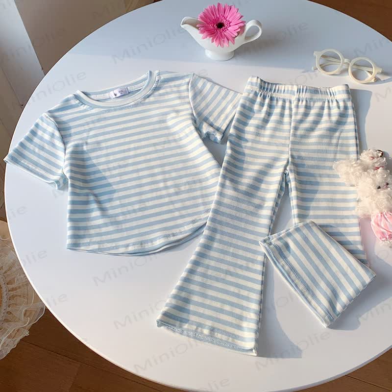 Toddler Stripe Short Sleeve Set - Blue - 8-9T - image 5