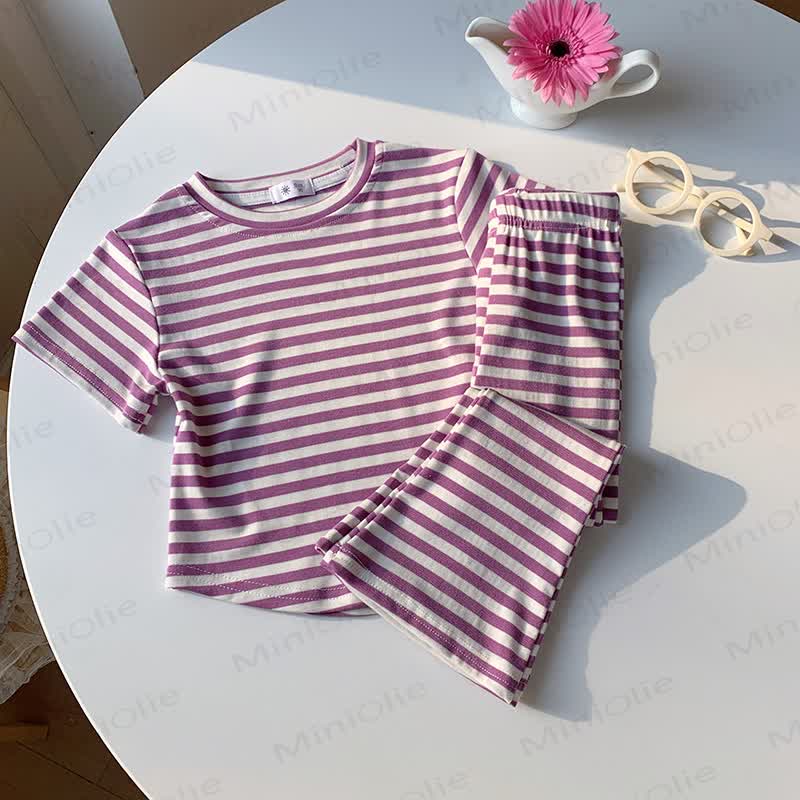 Toddler Stripe Short Sleeve Set - Purple - 8-9T - image 7