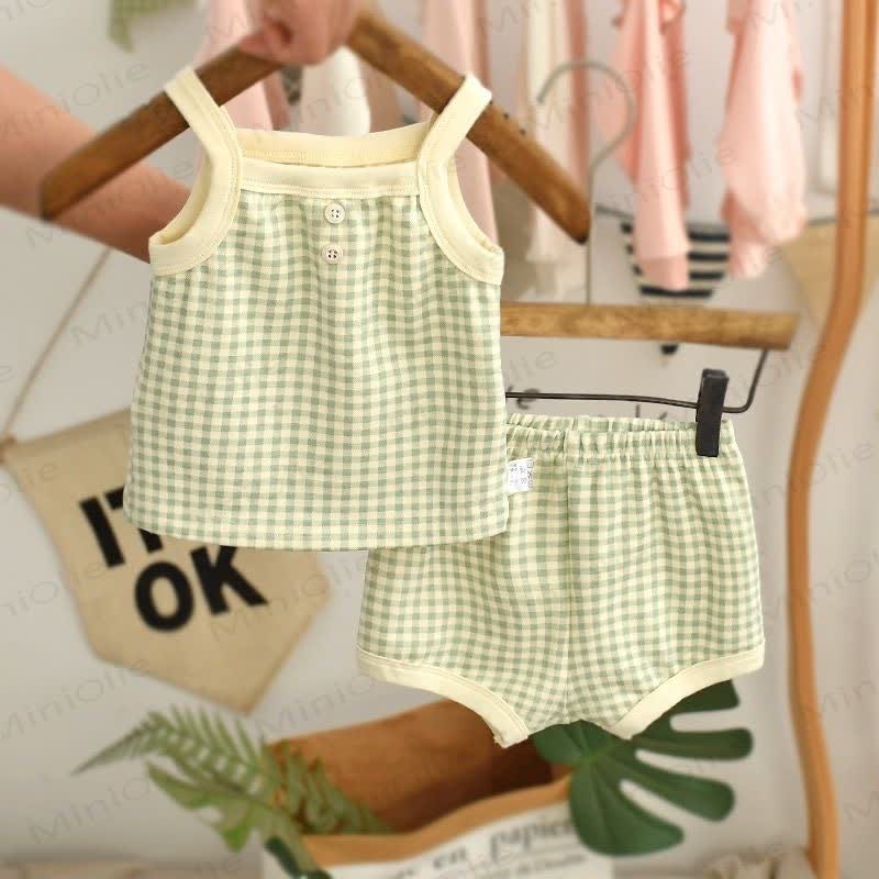 Baby Gingham Sleeveless Set - Green - 3-4T - image 1