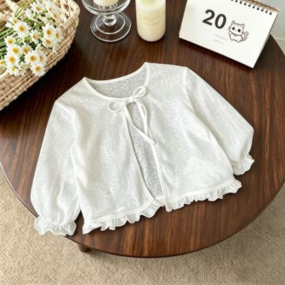 Toddler Baby Girl White Bow Front Ruffle Trim Summer Cardigan - White - 6-7T - image 1