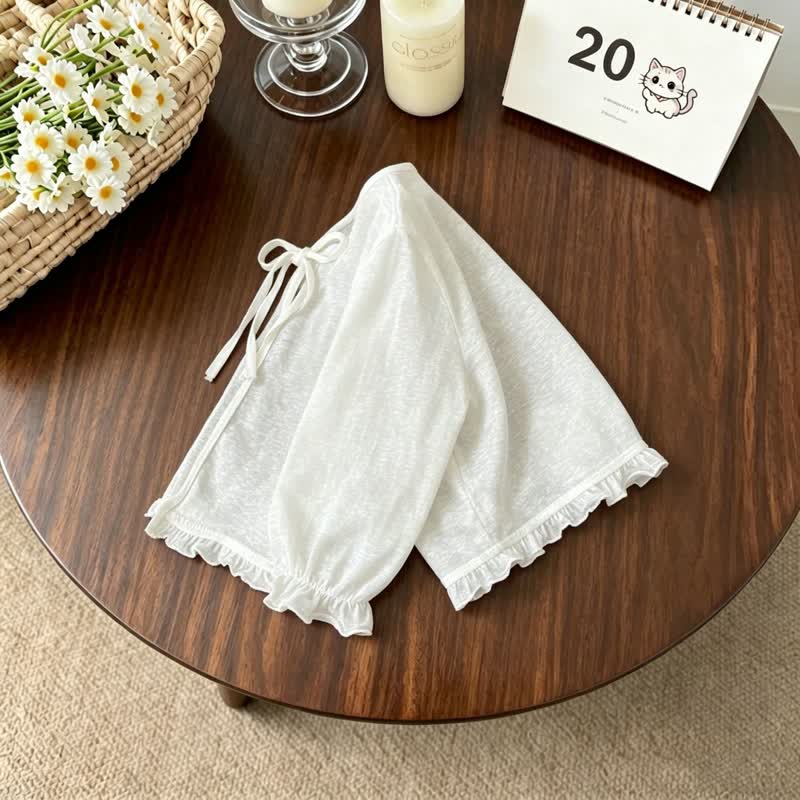 Toddler Baby Girl White Bow Front Ruffle Trim Summer Cardigan - image 2