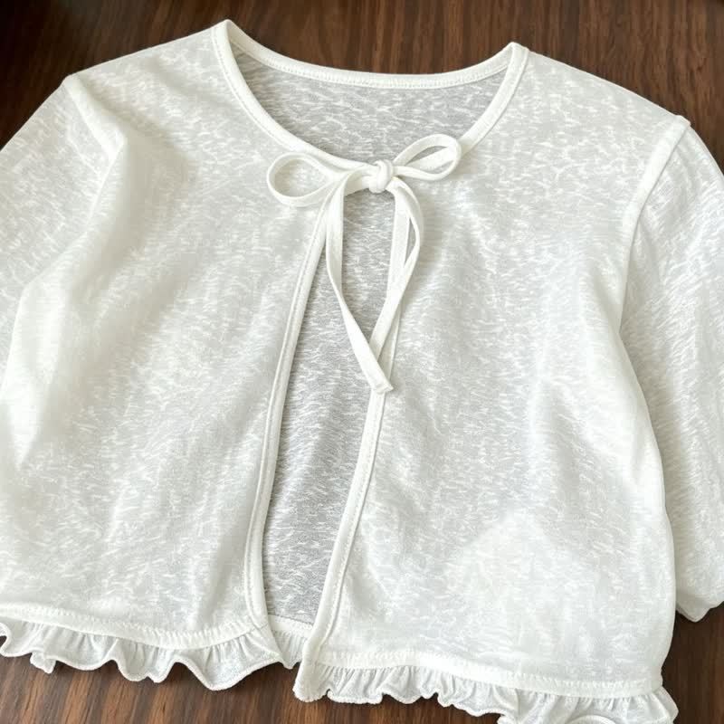 Toddler Baby Girl White Bow Front Ruffle Trim Summer Cardigan - image 3
