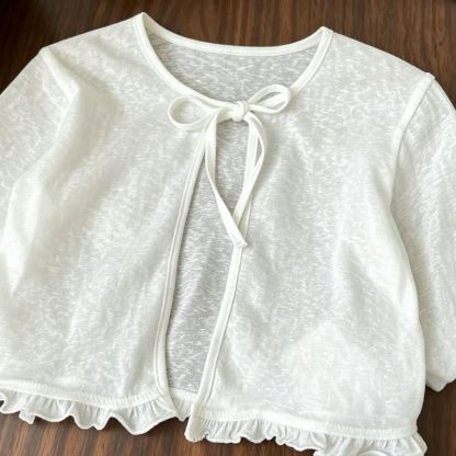Toddler Baby Girl White Bow Front Ruffle Trim Summer Cardigan - image 3