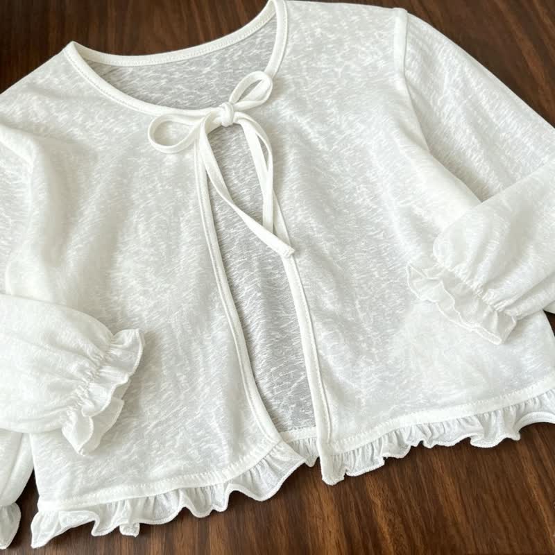 Toddler Baby Girl White Bow Front Ruffle Trim Summer Cardigan - image 4