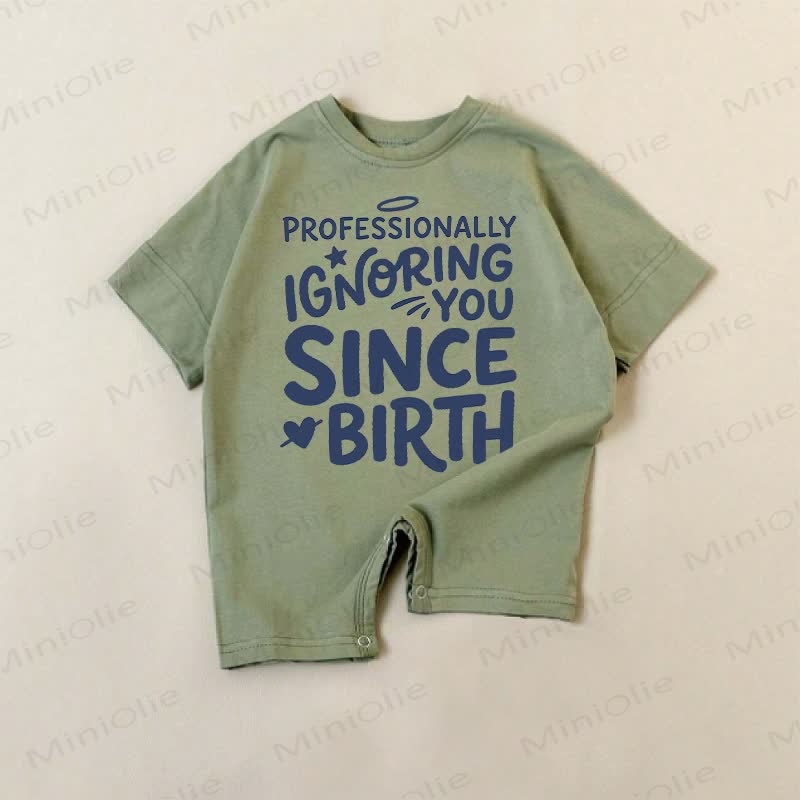 PROFESSIONALLY IGNORING YOU SINCE BIRTH Baby Green Slogan Romper - Green - 18-24M - image 1