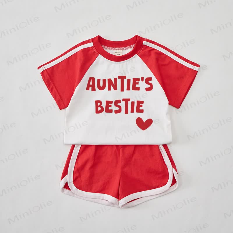 AUNTIE'S BESTIE Baby Red Tee and Shorts Set - Red - 2-3T - image 1