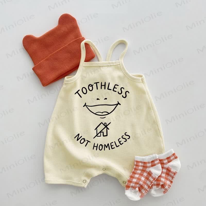 TOOTHLESS NOT HOMELESS Baby Beige Waffle Suspenders Romper - Beige - 18-24M - image 1