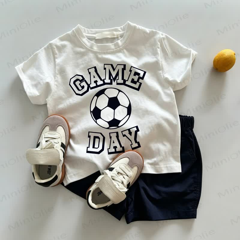 GAME DAY Baby Toddler Soccer Print White Tee and Navy Shorts 2-piece Set - White&Navy - 3-5T - image 1