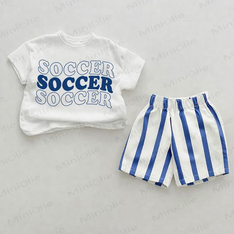 SOCCER Baby White&Blue Vertical Striped 2-piece Shorts - White&Blue - 2-3T - image 1