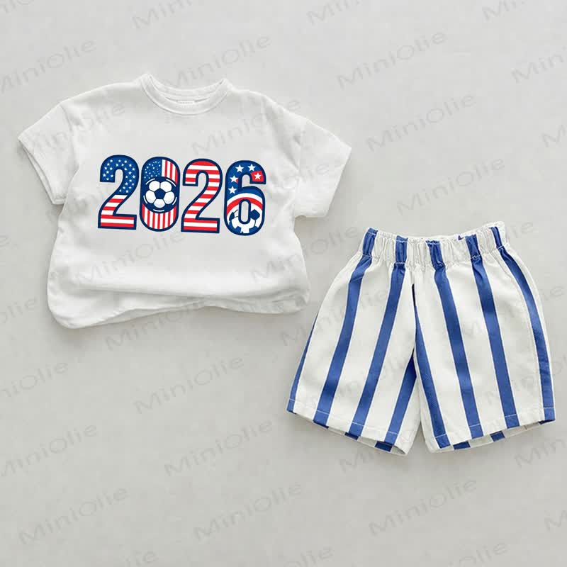 Baby USA Soccer Print Vertical Striped 2-piece Shorts Set - White&Blue - 2-3T - image 1
