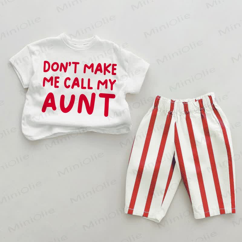 DON'T MAKE ME CALL MY AUNT Baby Red Vertical Striped 2-piece Set - White&Red - 2-3T - image 1