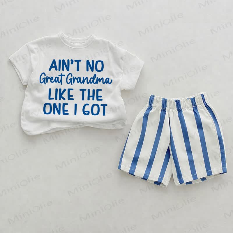 AIN'T NO GREAT GRANDMA Baby Vertical Striped 2-piece Shorts Set - White&Blue - 2-3T - image 1