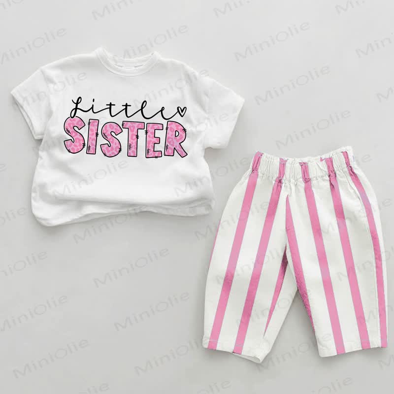 LITTLE SISTER Baby Girls Pink Vertical Striped 2-piece Set - White&Pink - 2-3T - image 1