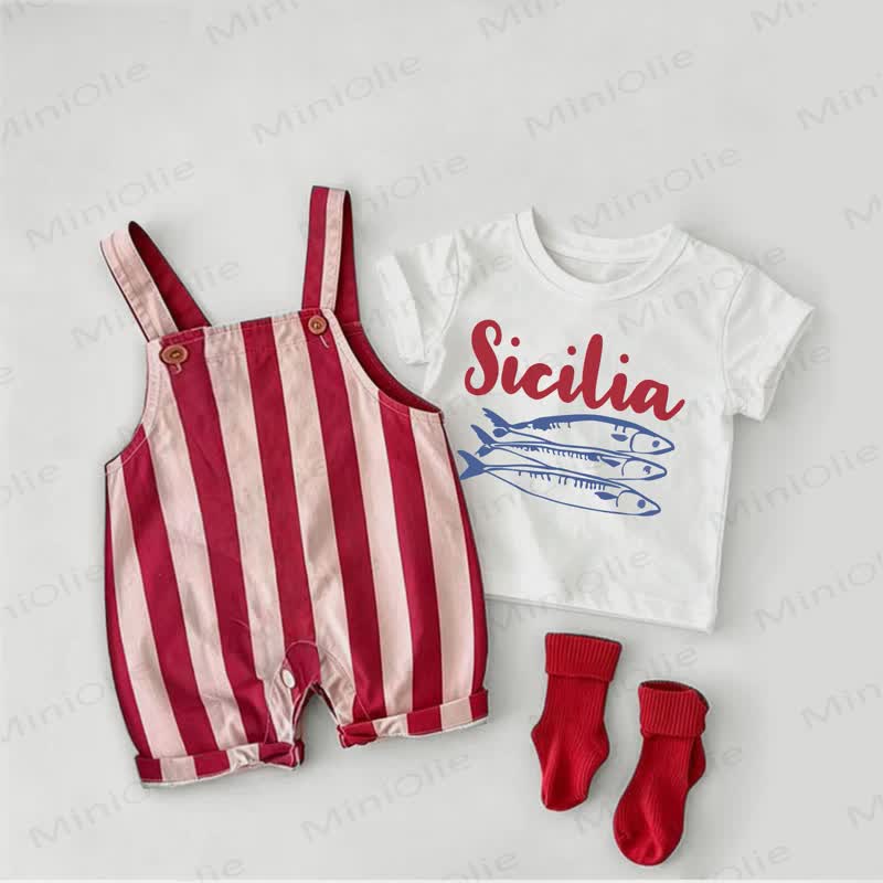 SICILIA Baby Fish Overalls and Tee 2-piece Set - White&Red - 2-3T - image 1