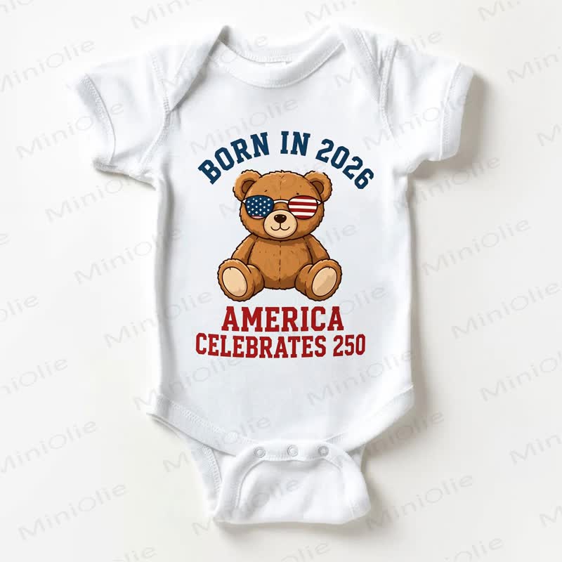 BORN IN 2026 AMERICA CELEBRATES 250 Baby Bear Print White Bodysuit - White - 18-24M - image 1