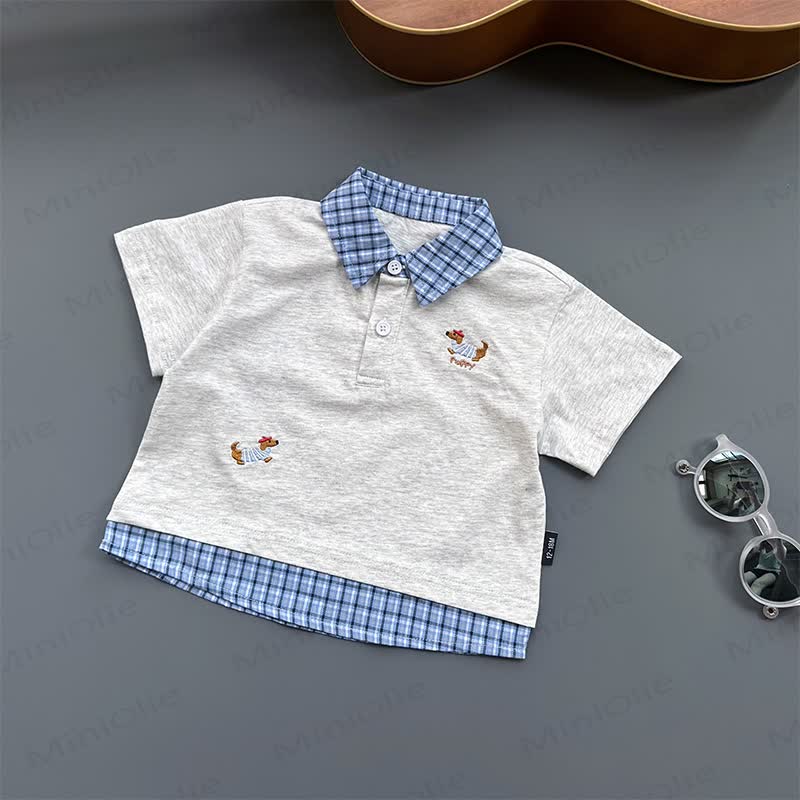 Baby Toddler Check Collar Polo Shirt or Denim Shorts - Grey - 4-5T - image 2