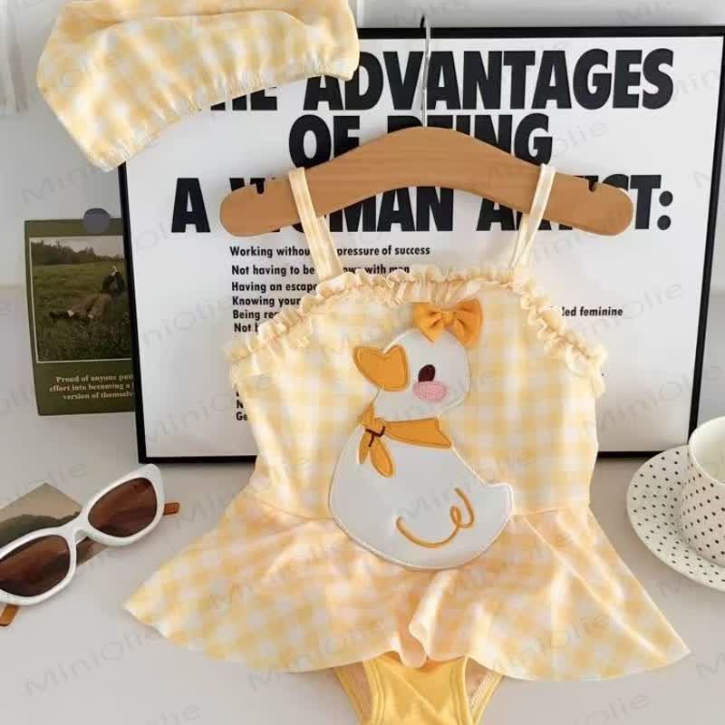 Toddler Girls Yellow Gingham Duck Print Ruffle Swimsuit - image 1