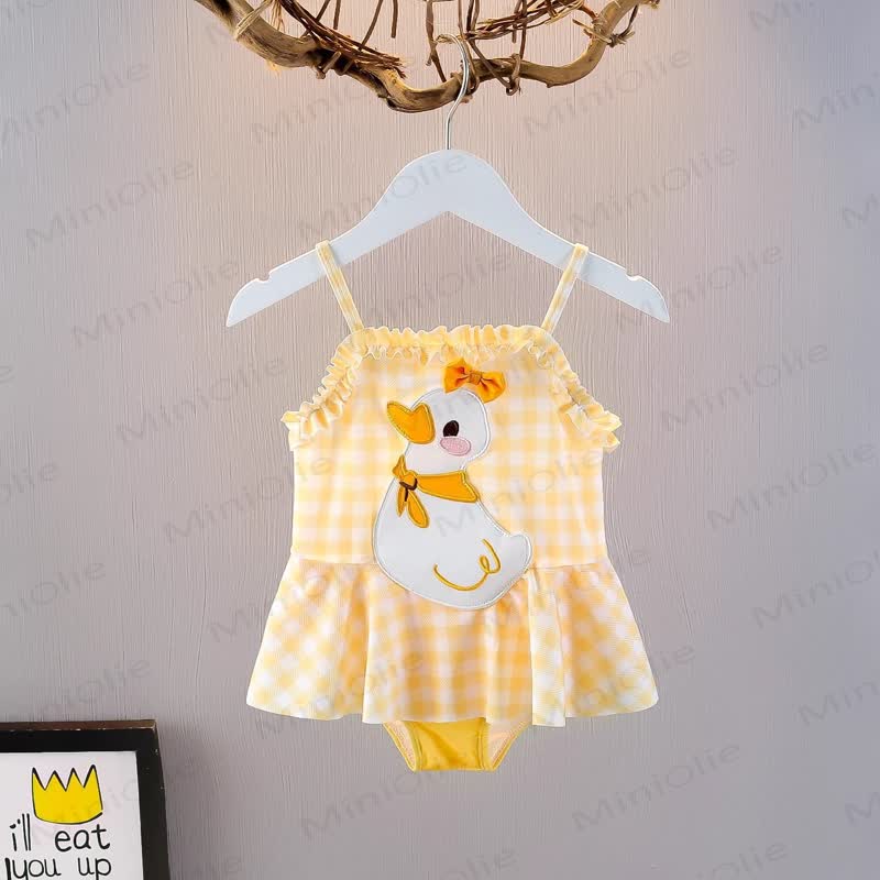 Toddler Girls Yellow Gingham Duck Print Ruffle Swimsuit - Yellow - 6-7T - image 2