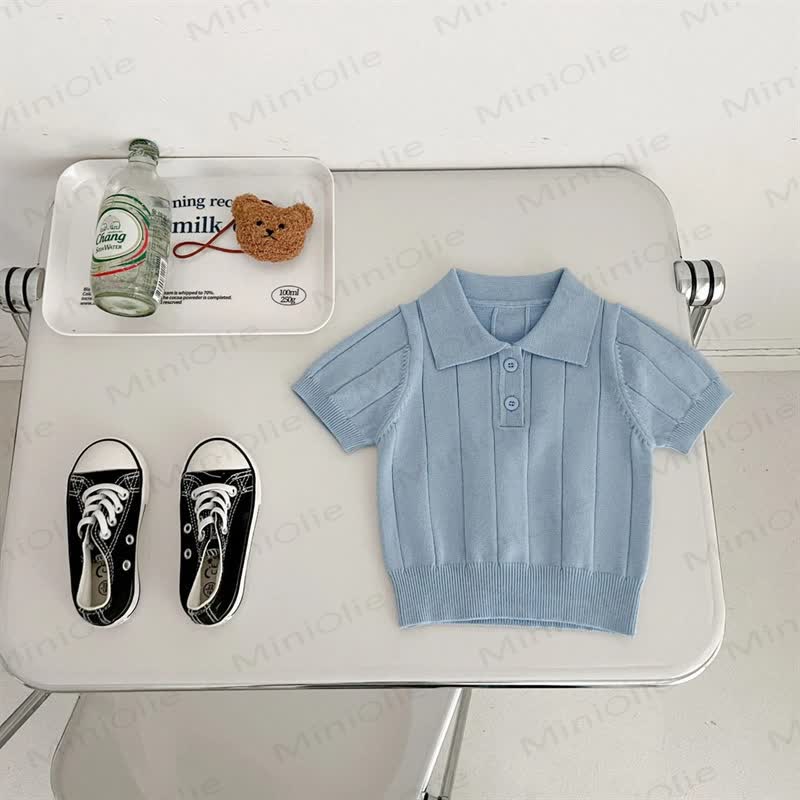 Toddler Girl Classic Ribbed Knit Short Sleeve Polo T-shirt - Blue - 8-9T - image 2