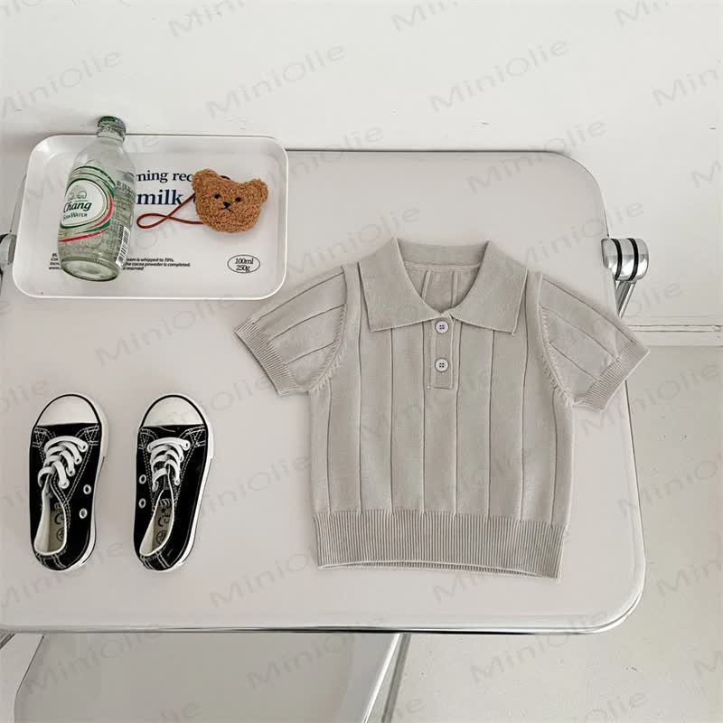 Toddler Girl Classic Ribbed Knit Short Sleeve Polo T-shirt - Beige - 8-9T - image 4