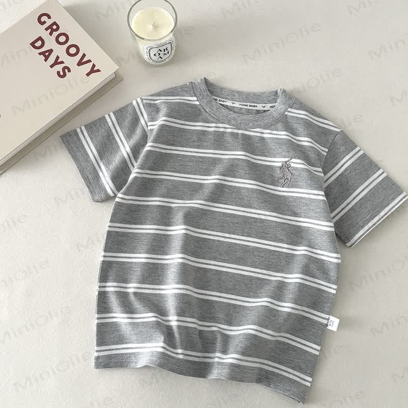 Toddler Striped Embroidered Crewneck T-Shirt - Gray - 10-11T - image 4