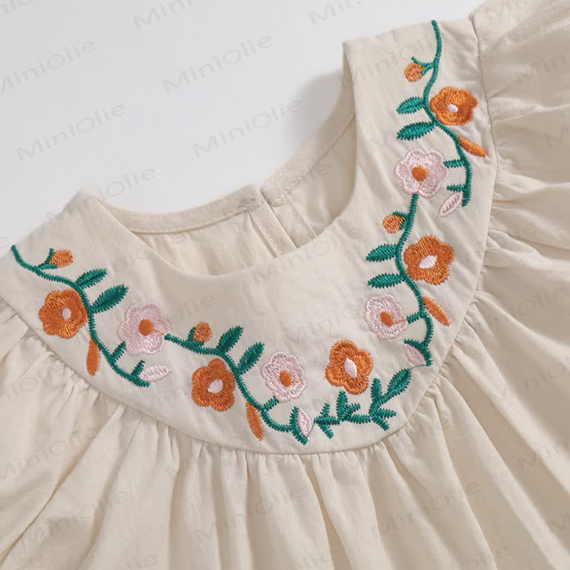 Toddler Girl Floral Embroidered Puff Sleeve Top and Shorts 2-piece Set - image 3