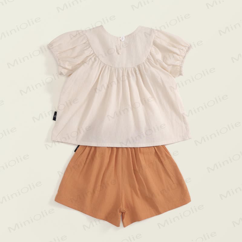 Toddler Girl Floral Embroidered Puff Sleeve Top and Shorts 2-piece Set - image 2