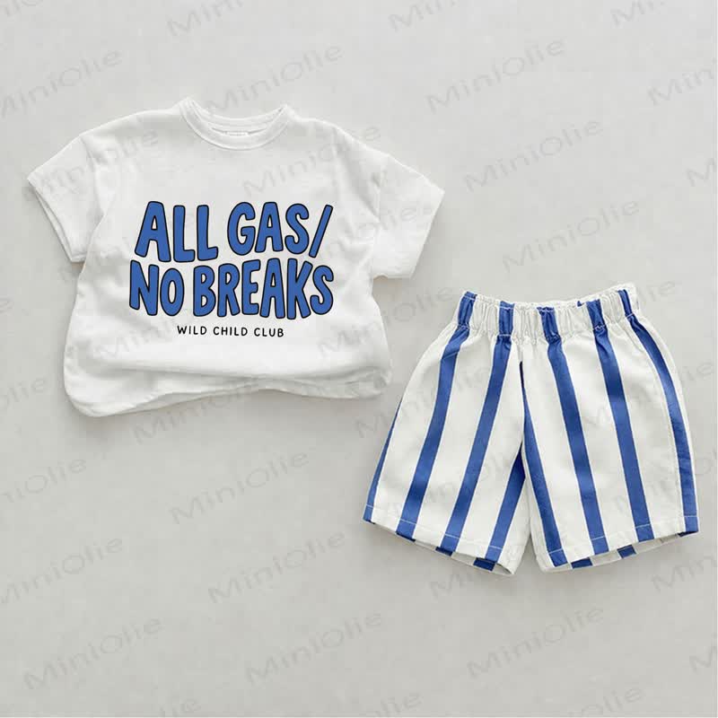 ALL GAS/NO BREAKS WILD CHILD CLUB Baby Blue Vertical Striped 2-piece Shorts Set - White&Blue - 2-3T - image 1