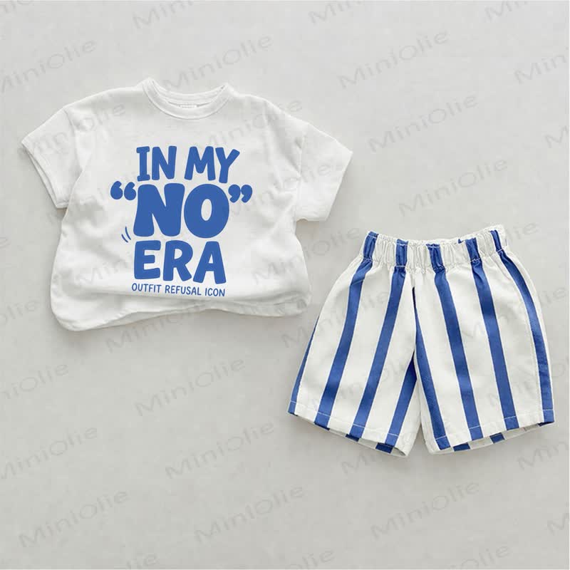 IN MY "NO" ERA OUTFIT REFUSAL ICON Baby Blue Vertical Striped 2-piece Shorts Set - White&Blue - 2-3T - image 1