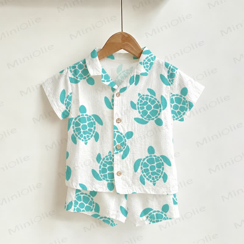 Baby Toddler Turtle Shirt and Shorts 2-piece Set - White - 3-5T - image 1
