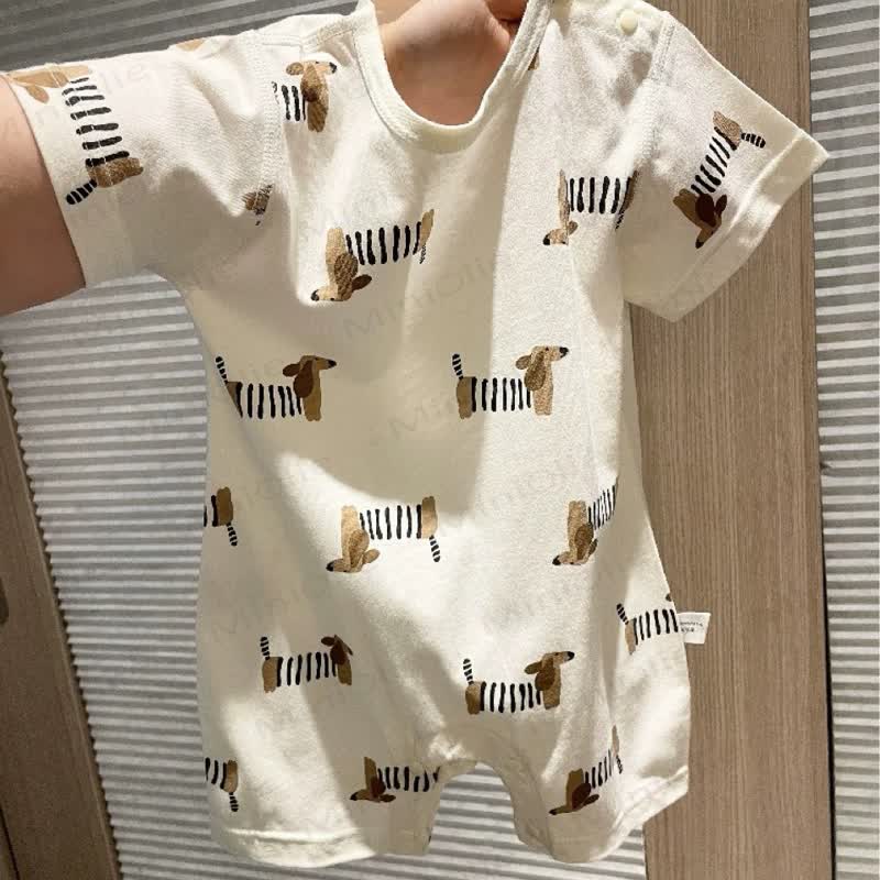 Baby Cotton Dachshund Print Soft Romper - Beige - 18-24M - image 1