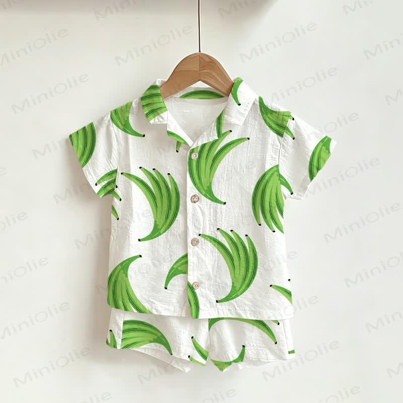 Toddler Boys Green Banana Print White Shirt and Shorts 2-piece Set - White - 3-5T - image 1
