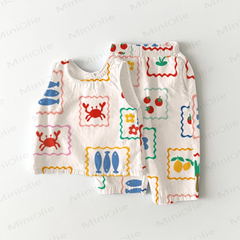 Baby Toddler White Square Pattern Print Sleeveless Set - White - 3-4T - image 1
