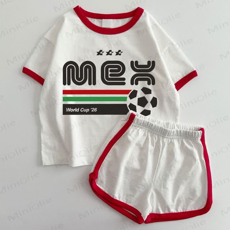 MEX WORLD CUP '26 Baby Football T-shirt and Shorts 2-Piece Set - White&Red - 3-5T - image 1