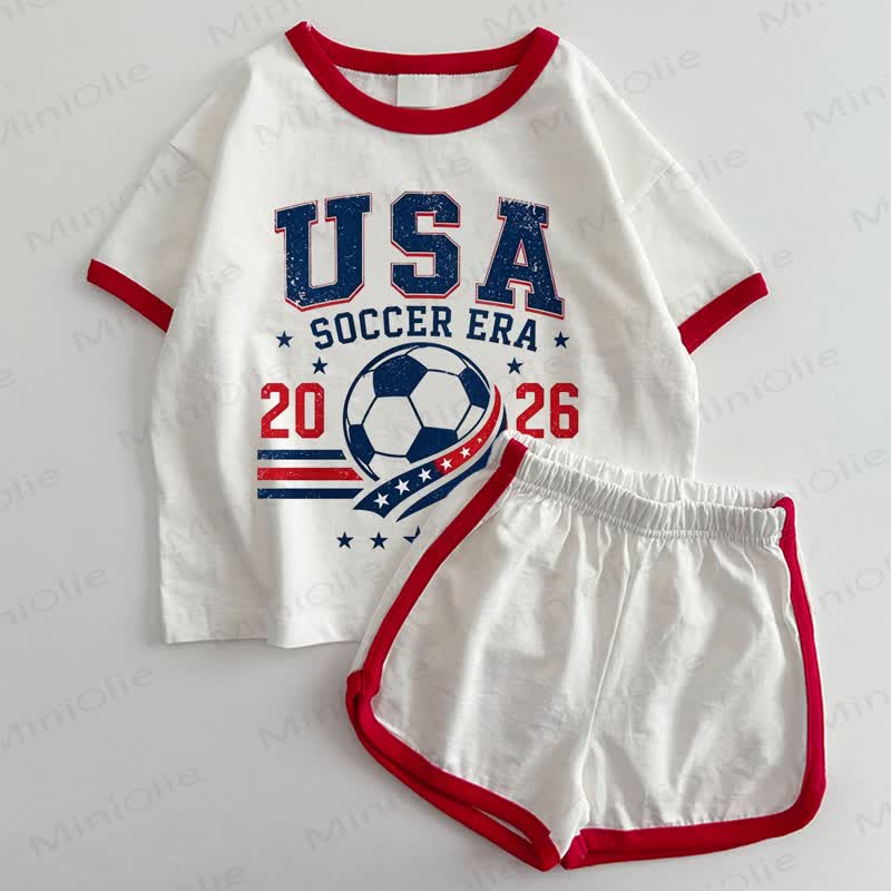 USA SOCCER ERA 2026 Baby Football T-shirt and Shorts 2-Piece Set - White&Red - 3-5T - image 1