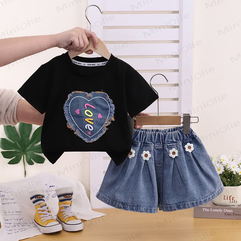 LOVE Girls Heart Denim Sleeveless Set - Black - 4-5T - image 2