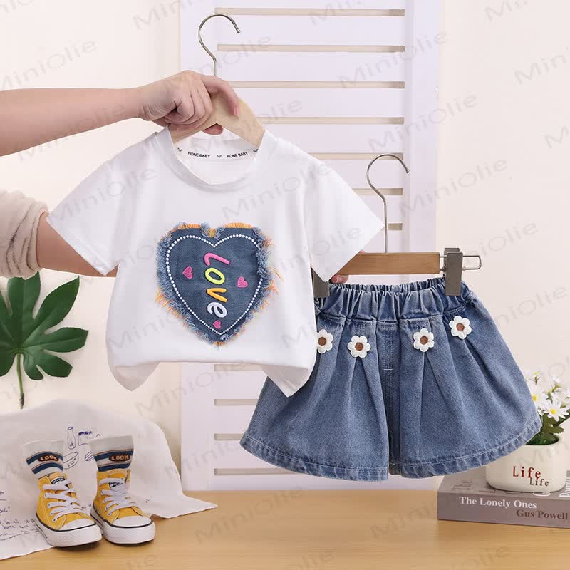 LOVE Girls Heart Denim Sleeveless Set - White - 4-5T - image 3
