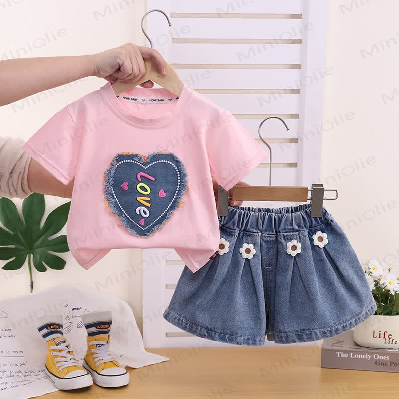 LOVE Girls Heart Denim Sleeveless Set - Pink - 4-5T - image 1