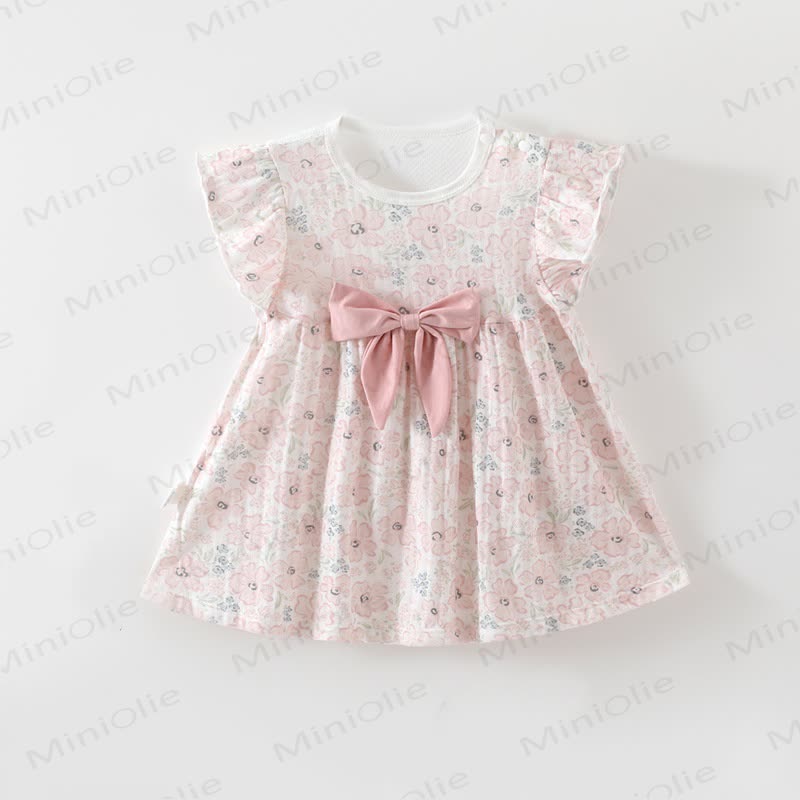 Baby Toddler Girl Bow Flutter Sleeve Dress - Pink Flower - 2-3T - image 2
