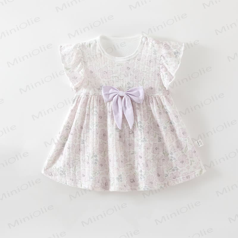 Baby Toddler Girl Bow Flutter Sleeve Dress - Purple - 2-3T - image 1