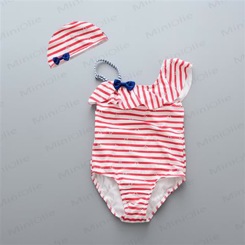 Baby Girls Red Stripe Ruffle One Piece Swimwear - Red - 4-5T - image 2