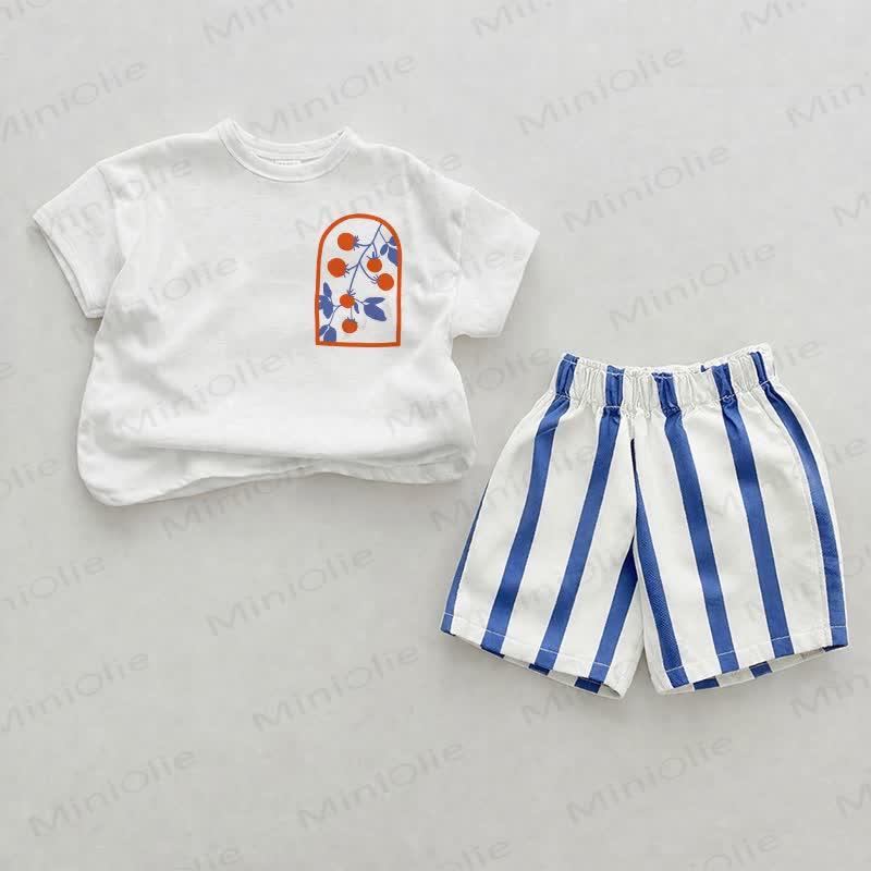 Baby Persimmon Tee and Striped Shorts 2-piece Set - White&Blue - 2-3T - image 1