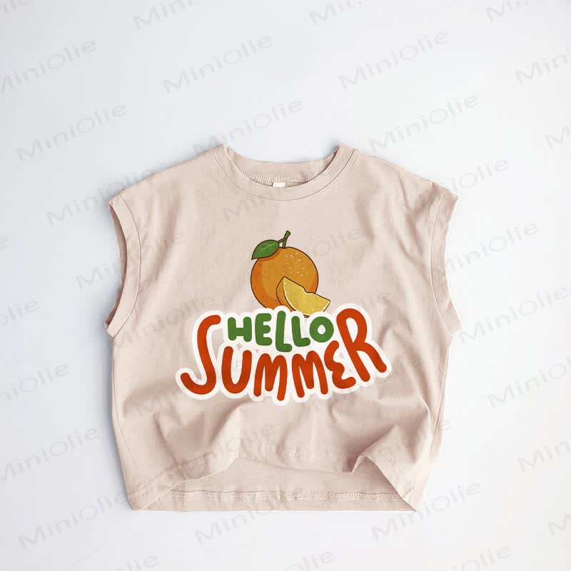 HELLO SUMMER Baby Toddler Orange Print Khaki Tank Top - Khaki - 3-5T - image 1
