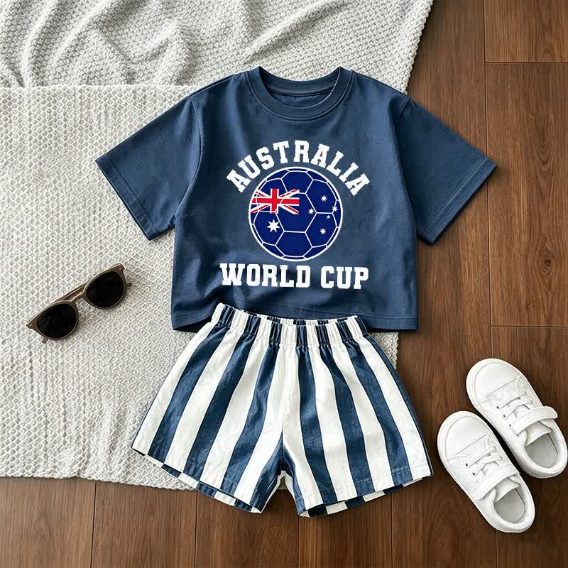 AUSTRALIA WORLD CUP Baby Blue Tee and Striped Shorts 2-Piece Set - Blue - 3-5T - image 1
