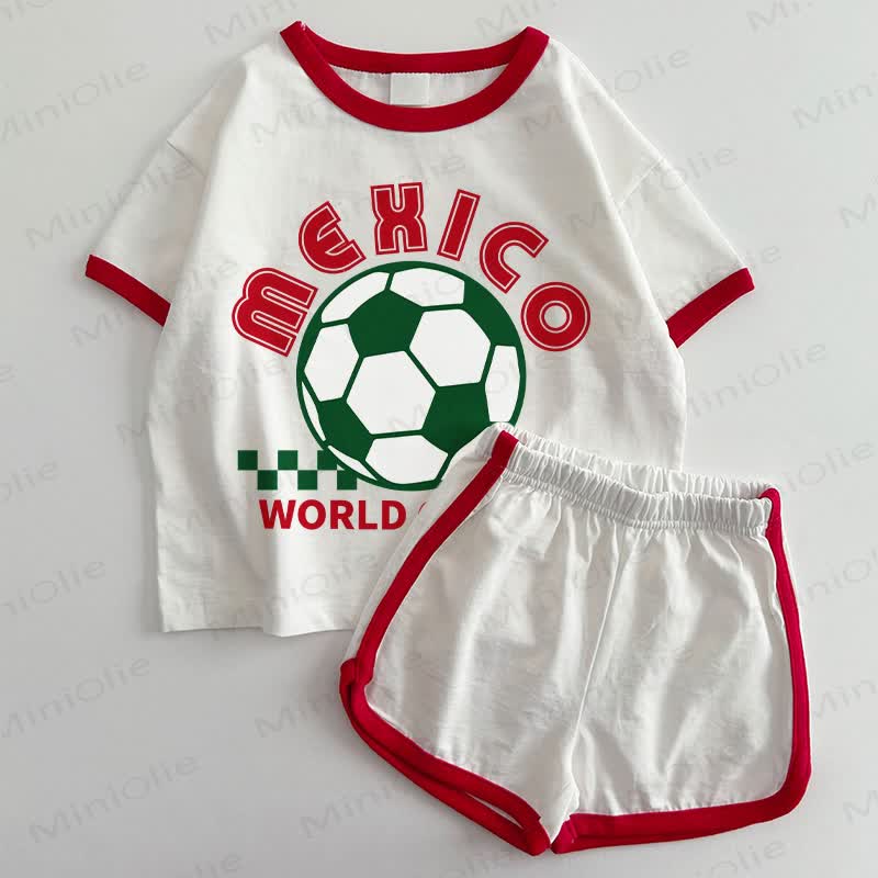 MEXICO WORLD CUP Baby Football T-shirt and Shorts 2-Piece Set - White&Red - 3-5T - image 1