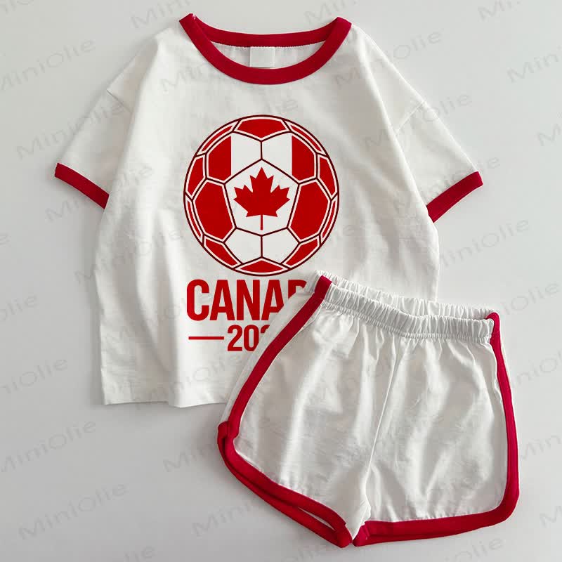 CANADA 2026 Baby Football T-shirt and Shorts 2-Piece Set - White&Red - 3-5T - image 1