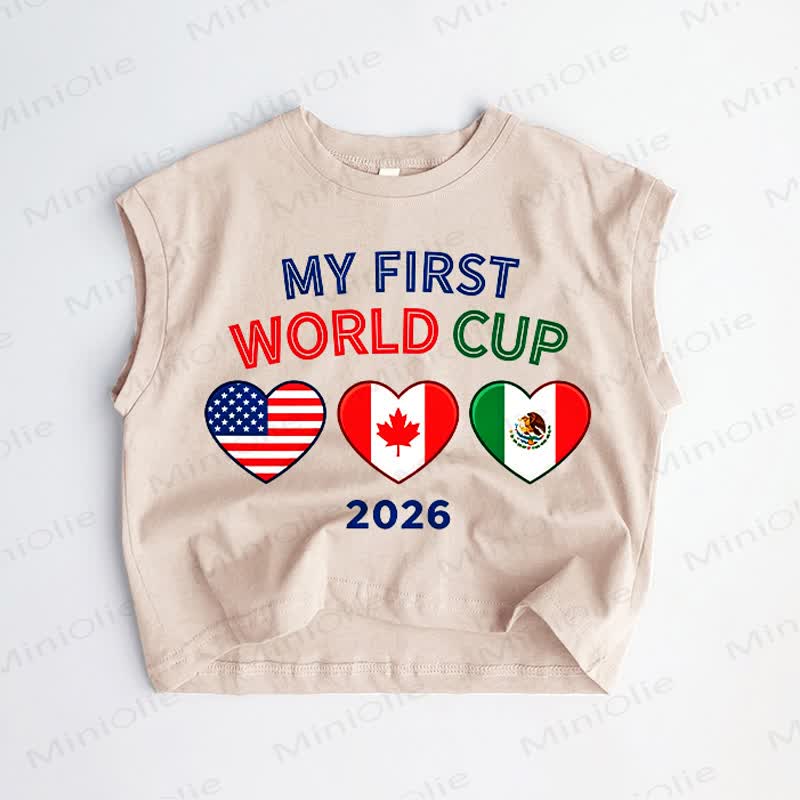 MY FIRST WORLD CUP 2026 Baby Toddler Heart Shape Khaki Tank Top - Khaki - 3-5T - image 1