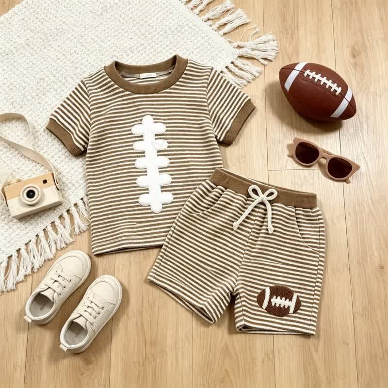 Toddler Boys Rugby Stripe Tee and Shorts 2-piece Set - Brown - 4-5T - image 1
