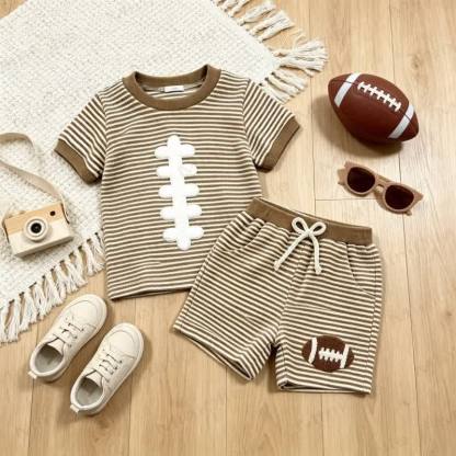 Toddler Boys Rugby Stripe Tee and Shorts 2-piece Set - Brown - 4-5T - image 1
