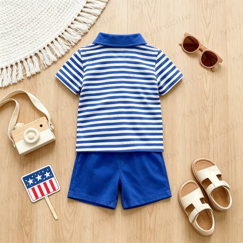 Baby Boys Striped Polo Shirt and Blue Shorts 2-piece Set - image 2
